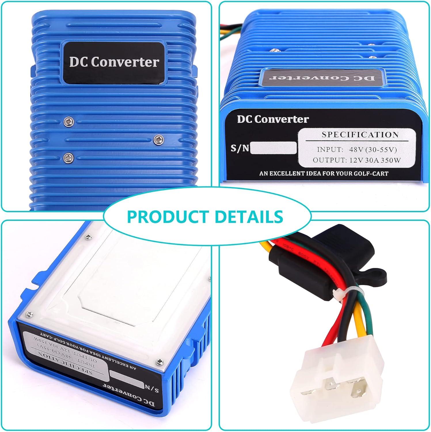 image10L0L 360W Golf Cart 48V 36V to 12V 30A Converter Voltage Regulator DC Power Reducer for EZGO Club Car Step Down Transformer Waterproof Blue