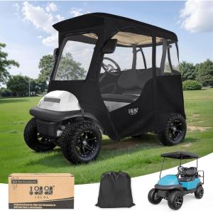 image10L0L 2 Passenger Deluxe Golf Cart Driving Enclosures for Club Car Precedent Waterproof Portable Transparent Golf Cart Cover Storage Enclosure  4Sided Roof up to 57quot LBlack
