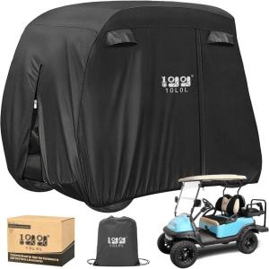 image10L0L 2442 Passenger Golf Cart Cover Fits for Yamaha EZGO Club Car 420D Waterproof Durable Polyester Golf Cart Cover with Three Zipper Doors Windproof Sunproof  BlackArmy GreenSliverBlack