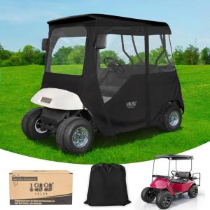 image10L0L 600D Golf Cart Enclosure 2 Passenger Rain Cover 4 Sided for EZGO TXTRXV with 2 Door Zippers Security Side Mirror Openings Taillight Zone UPVC Windows Waterproof Portable TransparentBlack
