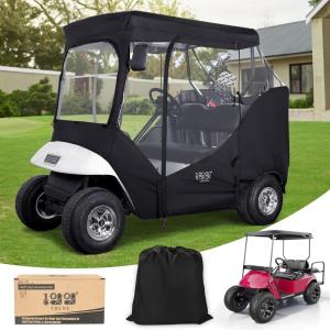 image10L0L Golf Cart Enclosure 2 Passenger 600D for EZGO TXTRXV with 2 Door Zippers Security Side Mirror Openings Waterproof Driving Rain Cover