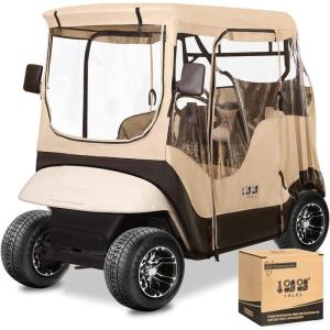 image10L0L Golf Cart Enclosure 2 Passenger for EZGO TXTWaterproof Portable Drivable Golf Cart Storage CoverTravel 4Sided EnclosureBeige