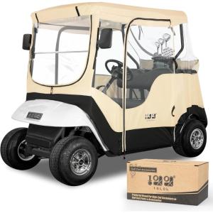 image10L0L Golf Cart Enclosure Fit for 2 Passengers EZGO TXT RXV600D Waterproof Snowproof Golf Buggy Keep Warm Cover 2 Door Zippers 4Side Clear Window and 4 Windproof Hooks Golf Cart Rain Cover BlackBeige