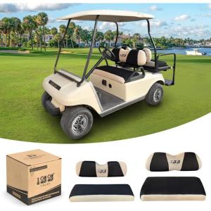image10L0L Golf Cart Front  Rear Seat Cover Set for EZGO TXT RXV ampamp Club Car DS 4 Passenger Models Bench Seat Covers Kit Breathable Washable Polyester Mesh Cloth SXSBlackBeigeFrontRear Seat Cover