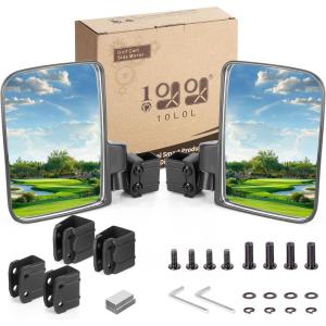image10L0L Golf Cart Mirror No Drilling Extra Large Side View Mirror Universal for Yamaha Club Car EZGO Folding Side Rear View Mirrors Adjustable 180 Degree Black Clips