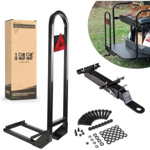 image10L0L Golf Cart Rear Seat Safety Grab Bar ampamp Trailer Hitch with Receiver Universal Fits YamahaClub Car EZGOStreet Legal Heavy Duty Grab Bar wTriangle Safety Sign