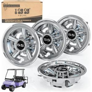 image10L0L Golf Cart Wheel Covers Hub Caps for EZGO Club Car Yamaha  8 Inch Snapon Installation Set of 4Chrome  SS Style