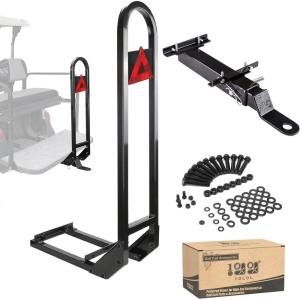 image10L0L Universal Golf Cart Rear Seat Safety Grab Bar and Golf Cart Trailer Hitch with Safety Triangles Red Directive Design Fits for Yamaha Club Car EZGO