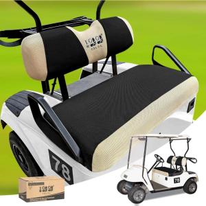 image10L0L Universal Golf Cart Seat Covers Dress UP Older Golf Cart Durable Breathable Material Fit Like a Glove for EZGO TXT RXV Club Car DS Easy to InstallBlack and Beige