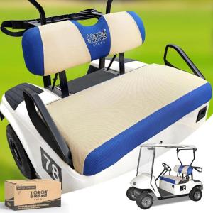 image10L0L Universal Golf Cart Seat Covers Dress UP Older Golf Cart Durable Breathable Material Fit Like a Glove for EZGO TXT RXV Club Car DS Easy to InstallBeige and Blue