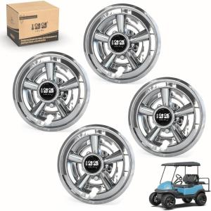 imageUniversal Golf Cart Hubcaps 8 inch Set of 4 SS Chrome Wheel Covers for Golf Cart Club Car EZGO and Other Wheel HubcapsSilver