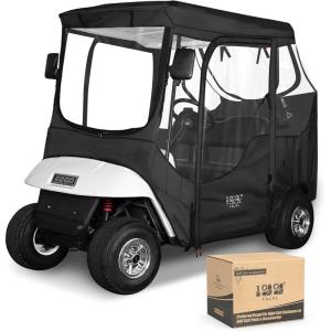 image10L0L 2 Passenger Golf Cart Driving Enclosure for EZGO TXT and RXV Model 4Sided Clear Window 600D Rain Cover All Weather Windproof Waterproof