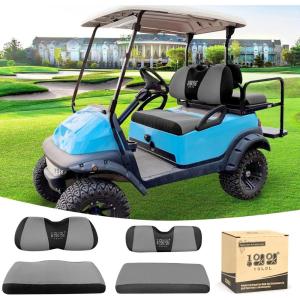 image10L0L 4 Passenger Golf Cart Seat Covers Front Rear Seat Cover Set for Yamaha G29 Drive Club Car Precedent and Club Car DS Model Made of 3D Air Mesh Polyester Fabric Breathable Washable  GreyGrey  Black