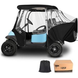 image10L0L Golf Cart 4 Passenger Enclosure for Club Car Precedent Short Roof 575quot Deluxe 600D Golf Cart Heavy Duty Rain Cover with 4 Zipped Doors Clear PVC Windows Latest Improved Version