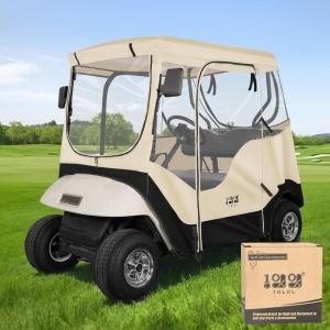 image10L0L Golf Cart Black Enclosure Cover for 2 Passenger EZGO TXT 4Sided Clear Window Rain Cover All Weather Waterproof WindproofBeige