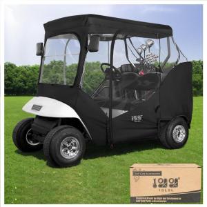 image10L0L Golf Cart Black Enclosure Cover for 2 Passenger EZGO TXT 4Sided Clear Window Rain Cover All Weather Waterproof WindproofBlack