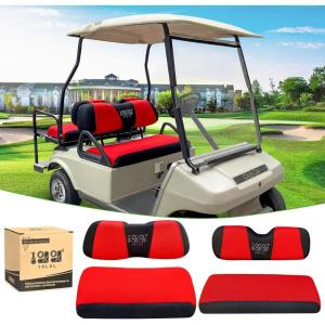 image10L0L Golf Cart Front Rear Seat Cover Set for EZGO TXT RXV ampamp Club Car DS 2000upFlat Backrest Made w 3D Air Mesh Polyester Fabric Breathable WashableRed  Black