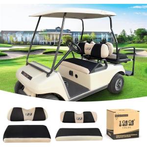 image10L0L Golf Cart Front Rear Seat Cover Set for EZGO TXT RXV ampamp Club Car DS 2000upFlat Backrest Made w 3D Air Mesh Polyester Fabric Breathable WashableBlack  Beige