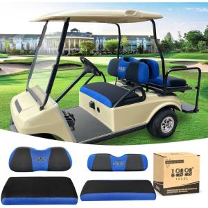 image10L0L Golf Cart Front Rear Seat Cover Set for EZGO TXT RXV ampamp Club Car DS 2000upFlat Backrest Made w 3D Air Mesh Polyester Fabric Breathable WashableBlack  Blue