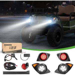 image10L0L Golf Cart Universal Deluxe Headlights and Tail Light Kits for Yamaha G29 2007UP Gas or Electric Carts with Turn Signals Switch Horn Brake Lights HarnessMust Input 12 Volts