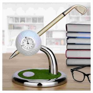 image10L0L Golf Pen Holder with Clock Unique Gifts for Men Mini Desktop Holder Compatible with Enthusiasts Funny Business Gifts Includes Pen Set of 2 Office Desk Accessories White