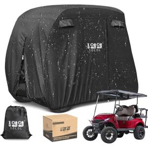 image10L0L Waterproof Golf Cart Cover Universal Fit for Yamaha EZGO Club Car ampamp Honda AllWeather 2422 Passenger Protection with Three Zipper DoorsBlack