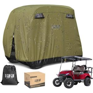image10L0L Waterproof Golf Cart Cover Universal Fit for Yamaha EZGO Club Car ampamp Honda AllWeather 2422 Passenger Protection with Three Zipper DoorsGreen