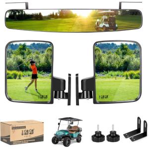 imageUniversal Golf Cart Rear View Mirror Wide Rear View Convex and Folding Side View Mirrors Kit for Club Car EZGO and Other