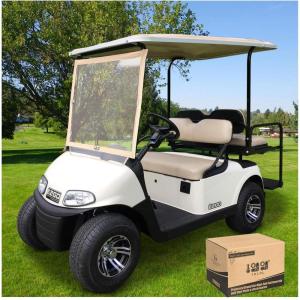 image10L0L Foldable Golf Cart Windshield Film for EZGO RXV Clear Portable Removable Plastic Windshield Beige