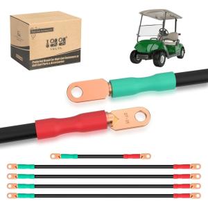 image10L0L Golf Cart Battery Cable Set for Yamaha G22 48V 4 Gauge 5 PCS Golf Cart Battery Wires 48V Volt with UltraLong Pure Copper Lugs