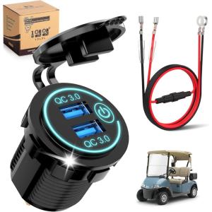 image10L0L Golf Cart Quick Charge QC 30 Dual USB Charger Socket 12V24V USB Outlet for Yamaha EZGO Club Car 12V Input Double USBs Ports with DIY Cars Port Outlet for Car Boat RV Motorcycle Truck