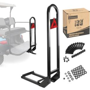 image10L0L Universal Golf Cart Rear Seat Safety Grab Bar Fits Club Car EZGO for Yamaha with Safety Triangles Red Directive Design Trailer Hitch Not Included