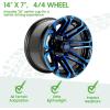 image10L0L 14 Inch Golf Cart Wheel Hubs 4Pack with SS Center Caps  For Yamaha Club Car EZGO  14x7 4  1016 Bolt Pattern 25mm Offset  Durable Powder Coated Aluminum Wheels GoldenBlue