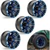 image10L0L 14 Inch Golf Cart Wheel Hubs 4Pack with SS Center Caps  For Yamaha Club Car EZGO  14x7 4  1016 Bolt Pattern 25mm Offset  Durable Powder Coated Aluminum Wheels GoldenBlue