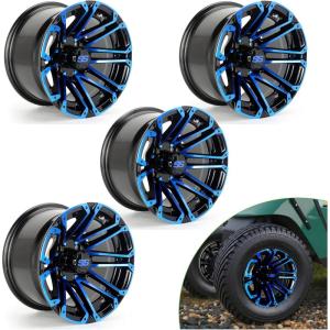 image10L0L 12 Inch Golf Cart Wheel Hubs 4Pack with SS Center Caps  For Yamaha Club Car EZGO  12x7 4  1016 Bolt Pattern 25mm Offset  Durable Powder Coated Aluminum Wheels Overall BlackBlue