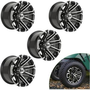 image10L0L 14 Inch Golf Cart Wheel Hubs 4Pack with SS Center Caps  For Yamaha Club Car EZGO  14x7 4  1016 Bolt Pattern 25mm Offset  Durable Powder Coated Aluminum Wheels GoldenSurface Black