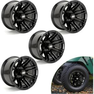 image10L0L 14 Inch Golf Cart Wheel Hubs 4Pack with SS Center Caps  For Yamaha Club Car EZGO  14x7 4  1016 Bolt Pattern 25mm Offset  Durable Powder Coated Aluminum Wheels GoldenOverall Black