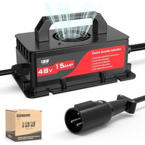 image10L0L 15 AMP 48 Volt Golf Cart Charger for Club Car DS and Precedent with 3Pin Round Plug Lightweight Smart Charging for Lead Acid Batteries AutoShut Off Protection  BlackRedBlack
