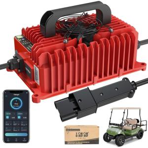 image10L0L 15 Amp 48 Volt Golf Cart Charger for Club Car DS Precedent Smart Golf Cart Battery Charger 3 Battery Types Support Battery Repair Automatic Power Recharge IP67 WaterproofRed