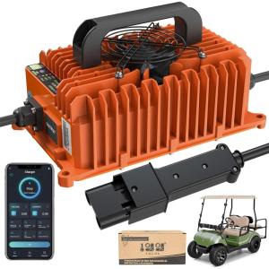 image10L0L 15 Amp 48 Volt Golf Cart Charger for Club Car DS Precedent Smart Golf Cart Battery Charger 3 Battery Types Support Battery Repair Automatic Power Recharge IP67 WaterproofOrange