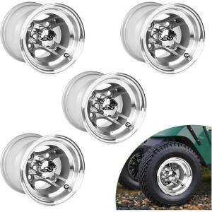 image10L0L 8 Inch Golf Cart Wheel Hubs 4Pack with SS Center Caps  For Yamaha Club Car EZGO  7x8 4  1016 Bolt Pattern 27mm Offset  Durable Powder Coated Aluminum Wheels  Silvery WhiteSilvery White