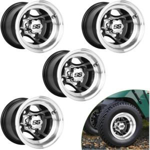 image10L0L 8 Inch Golf Cart Wheel Hubs 4Pack with SS Center Caps  For Yamaha Club Car EZGO  7x8 4  1016 Bolt Pattern 27mm Offset  Durable Powder Coated Aluminum Wheels  Silvery WhiteGlossy Black
