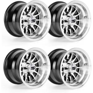 image10L0L 8quot10quot12quot14quot Golf Cart Aluminum Wheels  Upgrade Set of 4 with SS Center Caps  Lightweight Durable Design for Enhanced Handling ampamp Custom Style Machined Black SilverHT011Gloss Black FullPainted