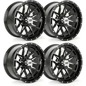 image10L0L 8quot10quot12quot14quot Golf Cart Aluminum Wheels  Upgrade Set of 4 with SS Center Caps  Lightweight Durable Design for Enhanced Handling ampamp Custom Style Machined Black SilverHT058Machined Black Milled Rivets