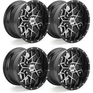 image10L0L 8quot10quot12quot14quot Golf Cart Aluminum Wheels  Upgrade Set of 4 with SS Center Caps  Lightweight Durable Design for Enhanced Handling ampamp Custom Style Machined Black SilverHT042Machined Black Milled Rivets