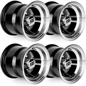 image10L0L 8quot10quot12quot14quot Golf Cart Aluminum Wheels  Upgrade Set of 4 with SS Center Caps  Lightweight Durable Design for Enhanced Handling ampamp Custom Style Machined Black SilverMA063Black