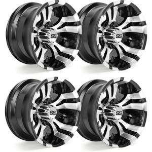 image10L0L 8quot10quot12quot14quot Golf Cart Aluminum Wheels  Upgrade Set of 4 with SS Center Caps  Lightweight Durable Design for Enhanced Handling ampamp Custom Style Machined Black SilverMA050Gloss Black Full