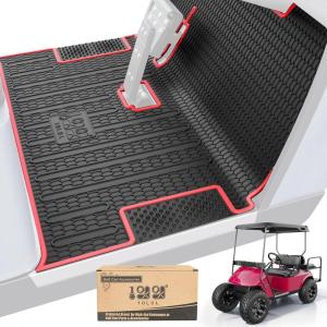image10L0L Golf Cart Mat Full Coverage Floor Liner Mat Custom Fit for EZGO TXT 1996 Express S4 20122020 EX1 2020 Valor Cushman Workhorse Easy to CleanRed  Black