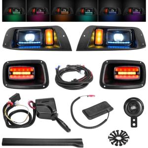 image10L0L Upgrade Golf Cart Light Kit for EZGO TXT Headlight Taillight with Turn Signal Switch Low High Beam Blinker ampamp Brake Light Switch Pad Horn MusicSync Color Daytime Running Lamp