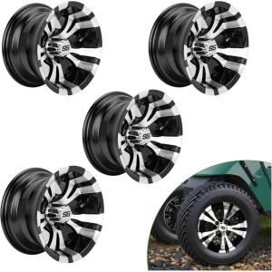 imageUniversal Aluminum 12quot Five spoke Wheels Set of 4 with SS Center Caps Golf Cart Accessories Lightweight Machined Black Silver For EZGO For Club Car For Yamaha